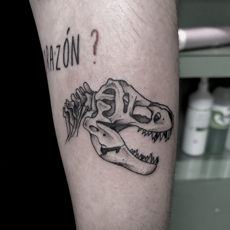 Blackwork tattoo t-rex